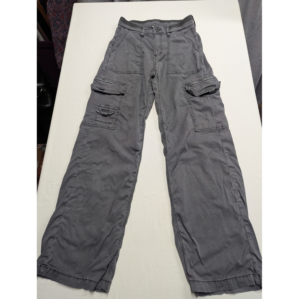 American Eagle Gray Wide Leg Cargo Pants Stretch Elastic Waist Womens Size 0 Reg